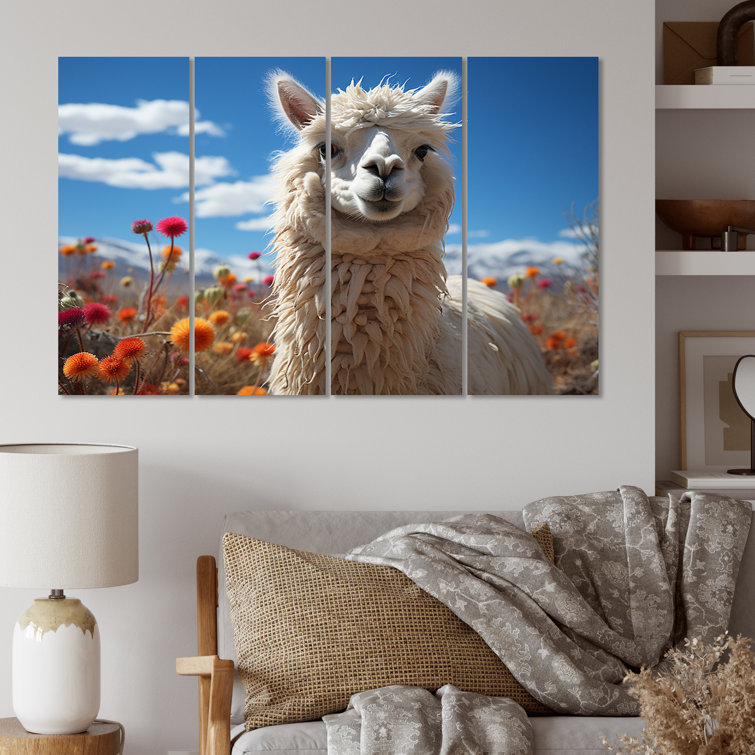 Dakota Fields Beige Black Llama In Flower Field Photo On Canvas 4